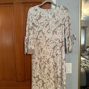 Elegant Lace Dress in Cream and Brown